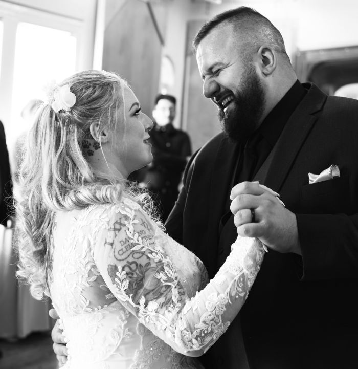 Black and white portrait of a couple dancing at a Nashville elopement