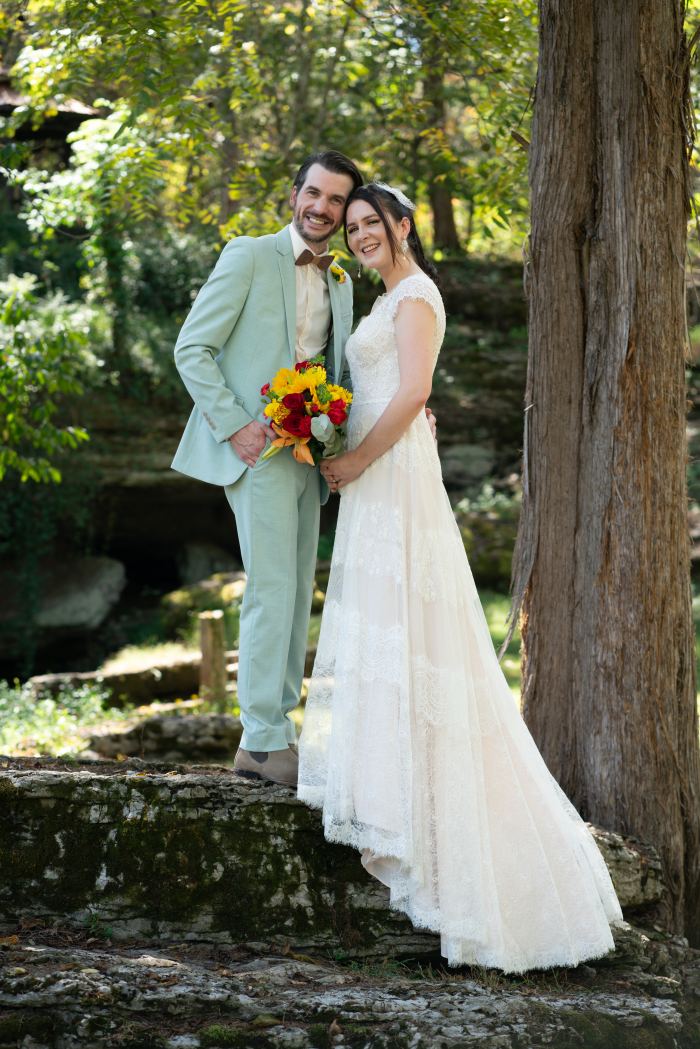 Bride and groom among the trees at a Tennessee elopement