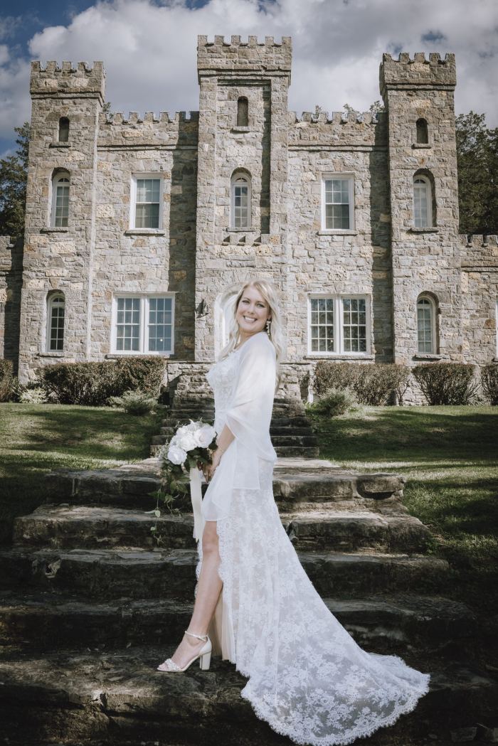 Bride on the grounds of a castle venue near Franklin Tennessee