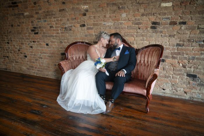 Couple at a riverside Nashville elopement